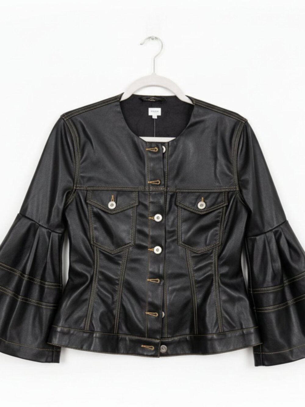 Olivaceous Faux Leather Statement Sleeve Jacket Size S